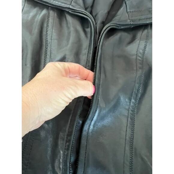 Women's Jones New York black genuine leather jacket size Large, zipper damaged - Picture 6 of 12